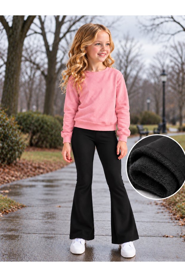 Flared Leggings with Brushed Inside Ruffles—Winter Girls' Casual, Comfortable for Everyday Wear