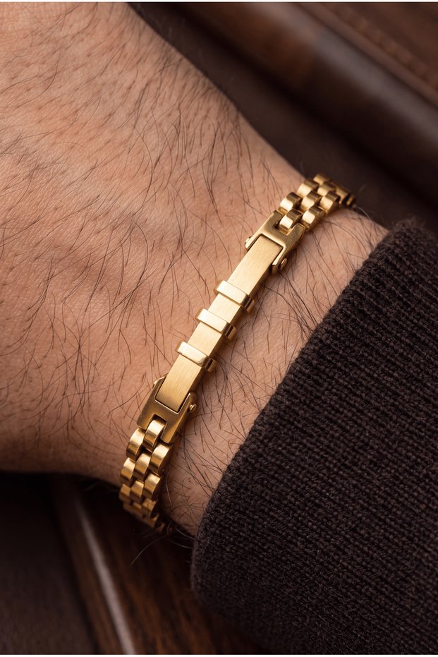 Men's Tre Model Adjustable Steel Bracelet with Beads