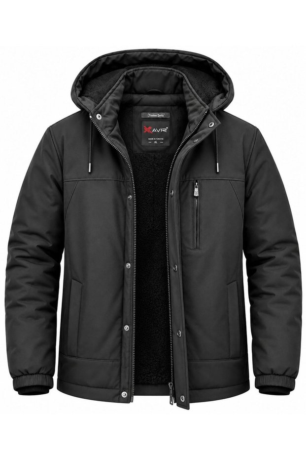 Plus size outdoor hooded water and windproof quilted fleece-lined fiber-filled softshell jacket 7824