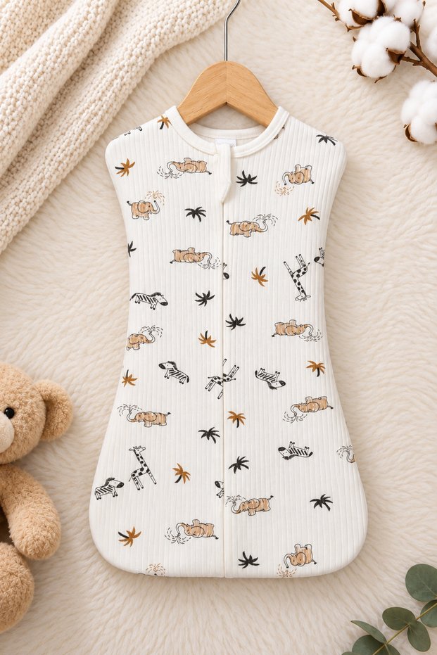 Newborn Baby Zipper Swaddle: 100% Cotton Corded Fabric Unisex Onesie