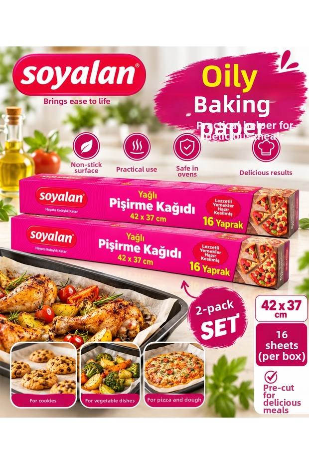 Baking Paper/Grease-Resistant Paper, 2-Pack – 42 x 37 cm, 16 x 2 (32 Sheets Total)