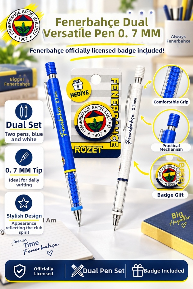 Licensed Versatile Pen 0.7 Dual-Tip Pen Set with Bag Charm and Pin as a Gift