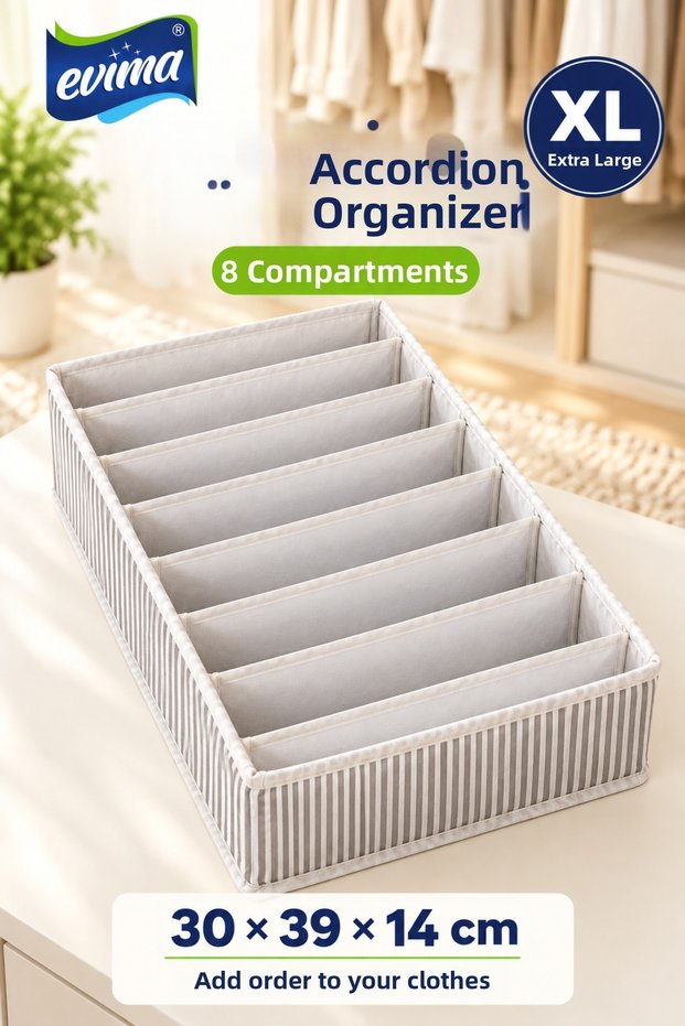 X-Large 8-Compartment Accordion Drawer and Closet Organizer – Clothing Organizer 30 × 39 × 14 cm