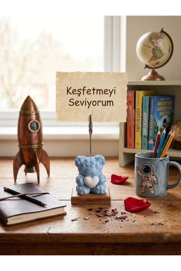 Cute Teddy Rose Bear Note and Photo Holder—Handmade from Concrete