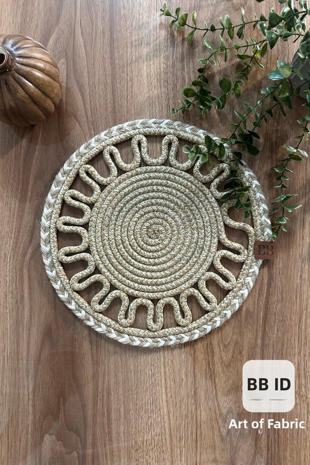 Handmade Wicker Jute Plate, Bohemian Luxury Plate, American Style Plate Diameter 33 Cm.