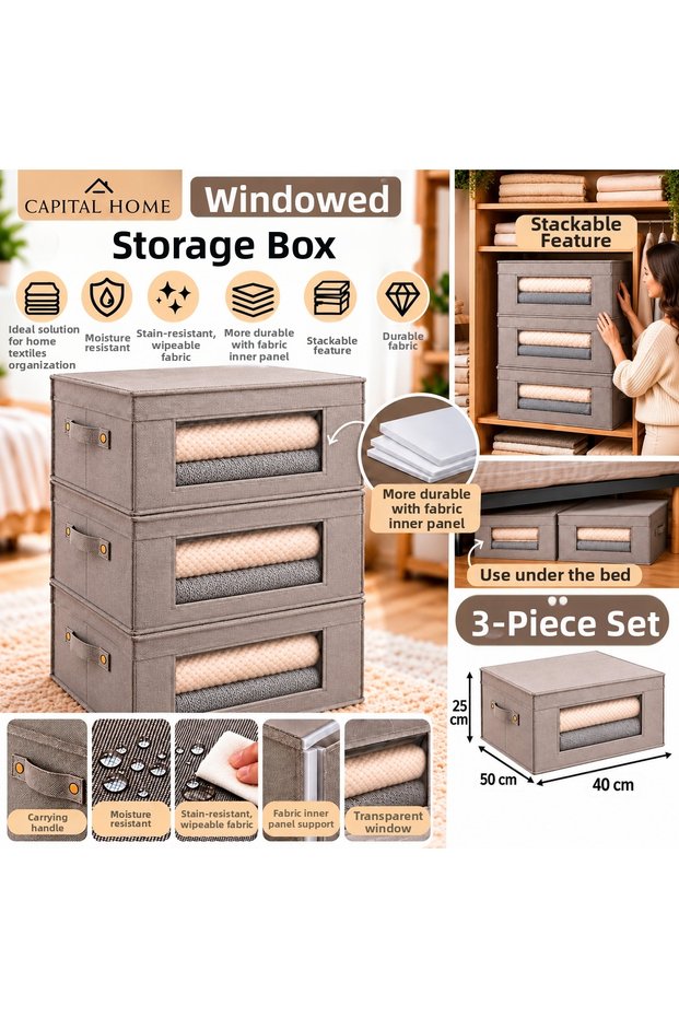 3-Piece Set: Multi-Purpose Organizer Bag + Storage Box with Clear Window and Lid, 50 x 30 x 25 cm