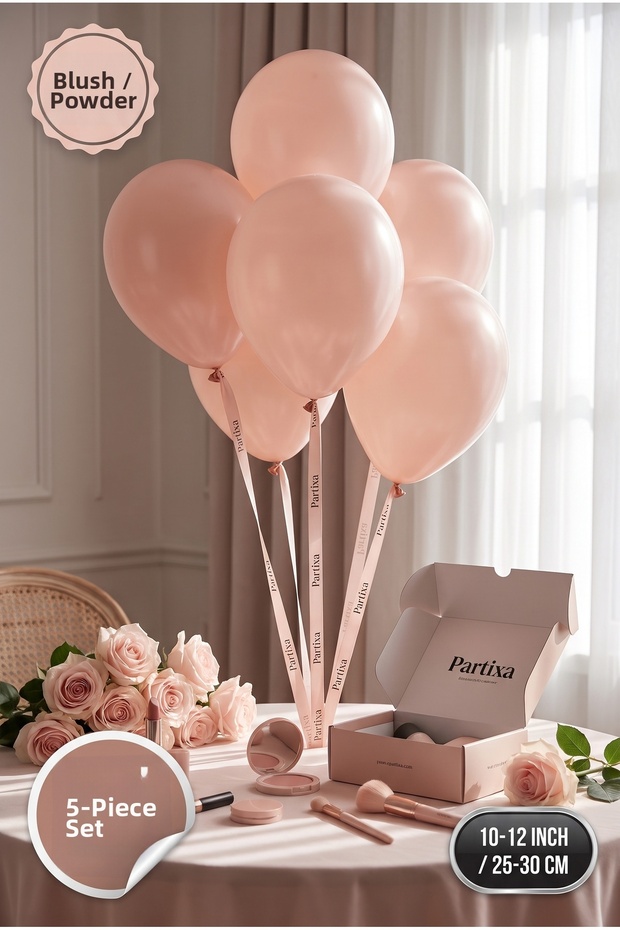 Set of 5 Powder (Blush) Color Premium Latex Balloons - 10-12 Inches (25-30 cm) Helium-Compatible Macaron Party Balloons