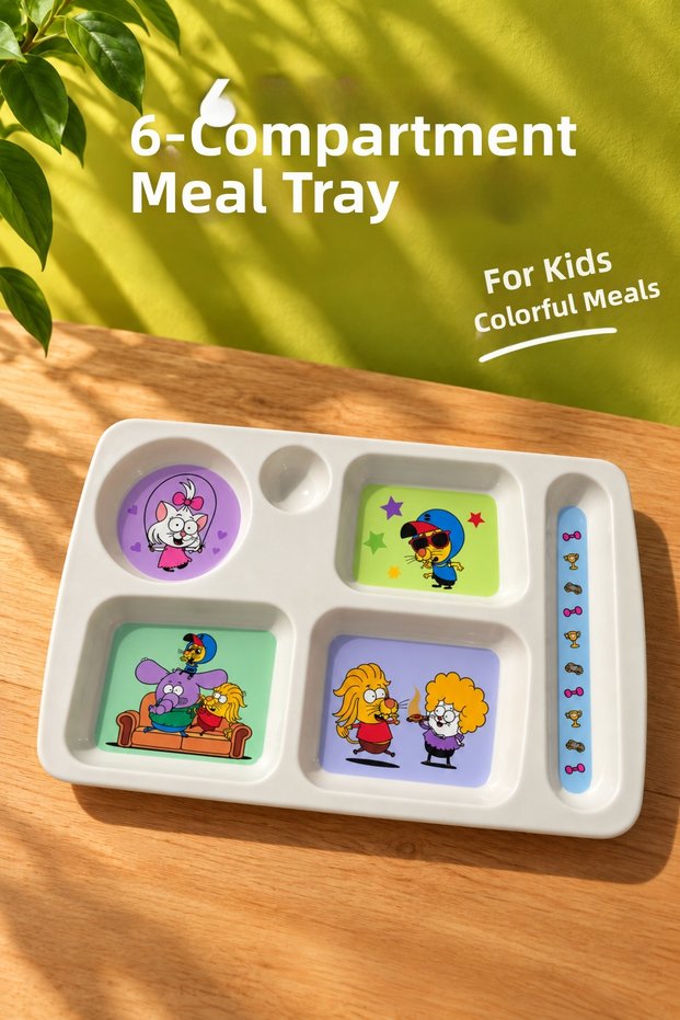 Licensed King Şakir Character 6-Compartment Melamine Children's Plate—Extra Durable Melamine Children's Plate—Children's Breakfast Plate—Children's Meal Plate—6-Compartment Canan