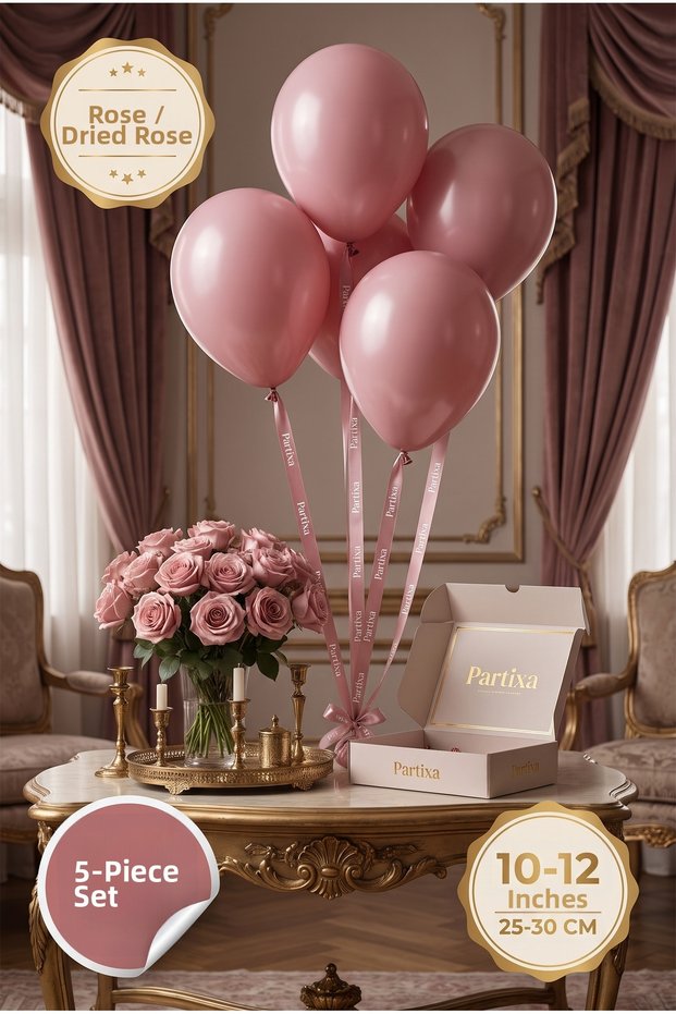 Set of 5 Dried Rose (Rose) Color Premium Latex Balloons - 10-12 Inches (25-30 cm) Helium-Compatible Engagement and Party Balloons