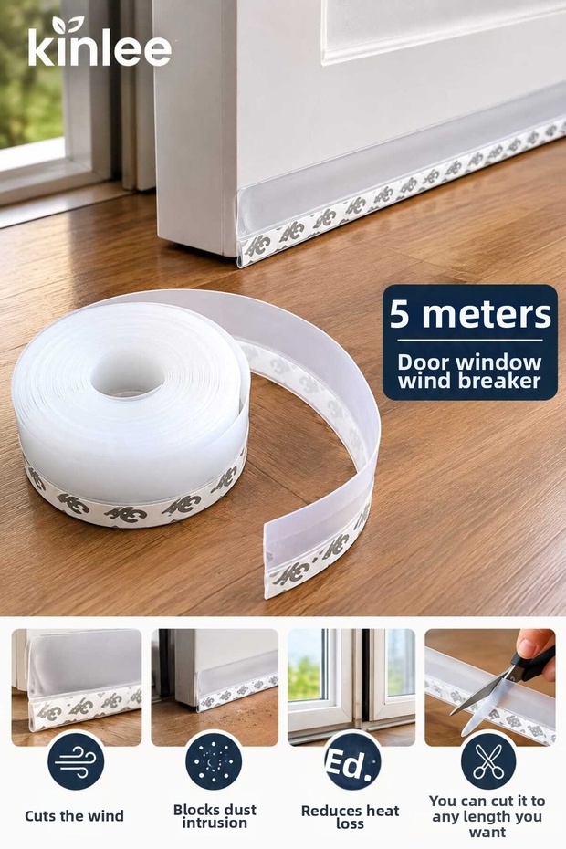 3.5 cm x 5-Meter Door-Bottom Draft Stopper Strip, Self-Adhesive Door and Window Insulation Tape, Dust and Cold Air Barrier