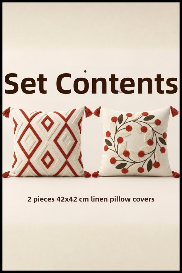2 Decorative Kilim Rug and Daisy-Patterned Cushion Covers with Invisible Zippers and Tassels, 42x42 cm