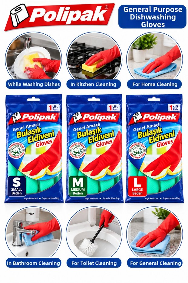 Dish Gloves/Cleaning Gloves S-M-L Mixed Sizes, 3-Pack