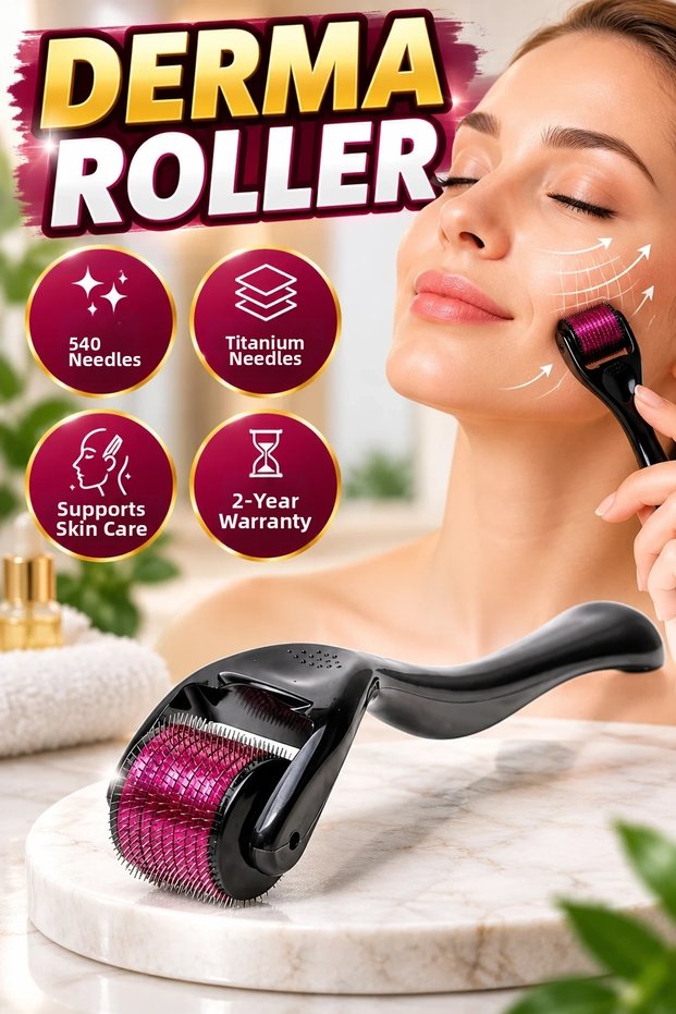 540-Needle Titanium Dermaroller with 1 mm Microneedles – Skin Care Tool for Reducing the Appearance of Wrinkles and Dark Spots