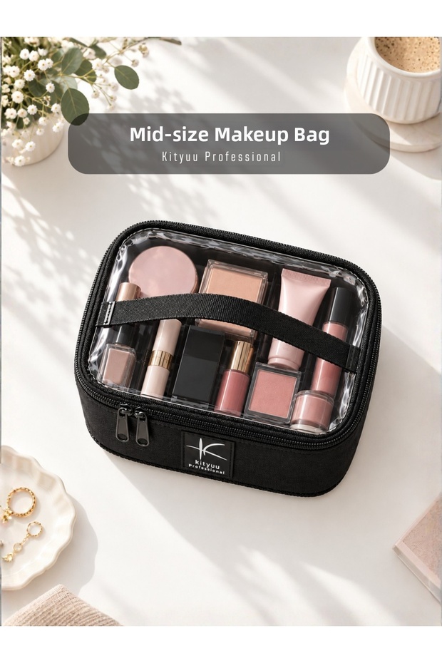 Midi Length Makeup Bag, Transparent Makeup Bag with Handles, Travel Cosmetic Bag, Skincare Bag