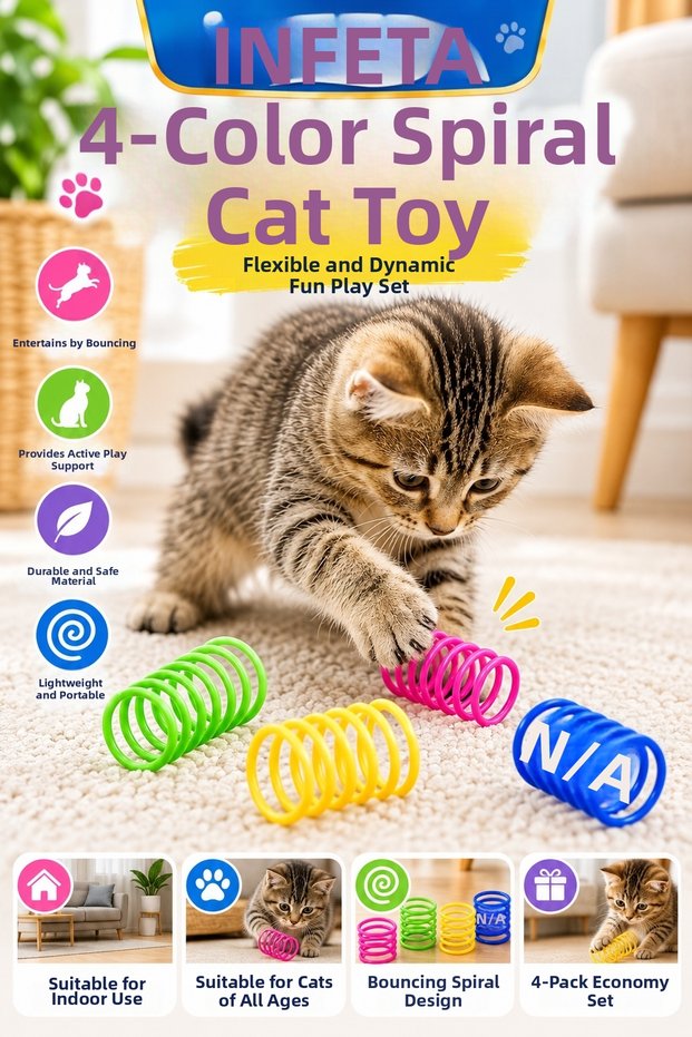 4-Piece Colorful Spiral Spring Cat Toy: Flexible, Bouncy, Moving, Interactive Play Set