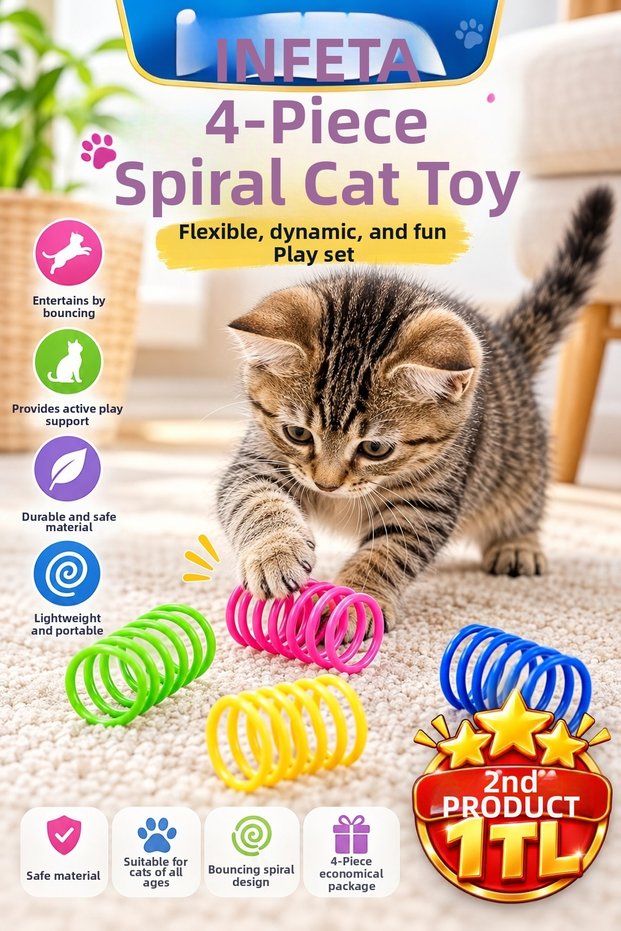 4-Piece Colorful Spiral Spring Cat Toy: Flexible, Bouncy, Moving, Interactive Play Set