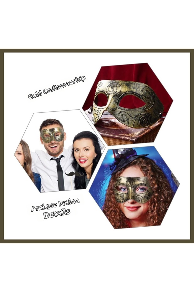 Gold-Toned Face Mask - Antique-Style Ball Mask BX