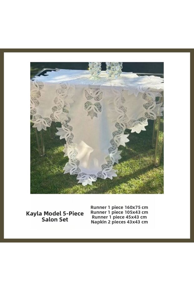 5-Piece Living Room Set, Linen Tablecloth and Table Runner Set, Bridal Set, Kayla Model No. 2323, Cream - BX