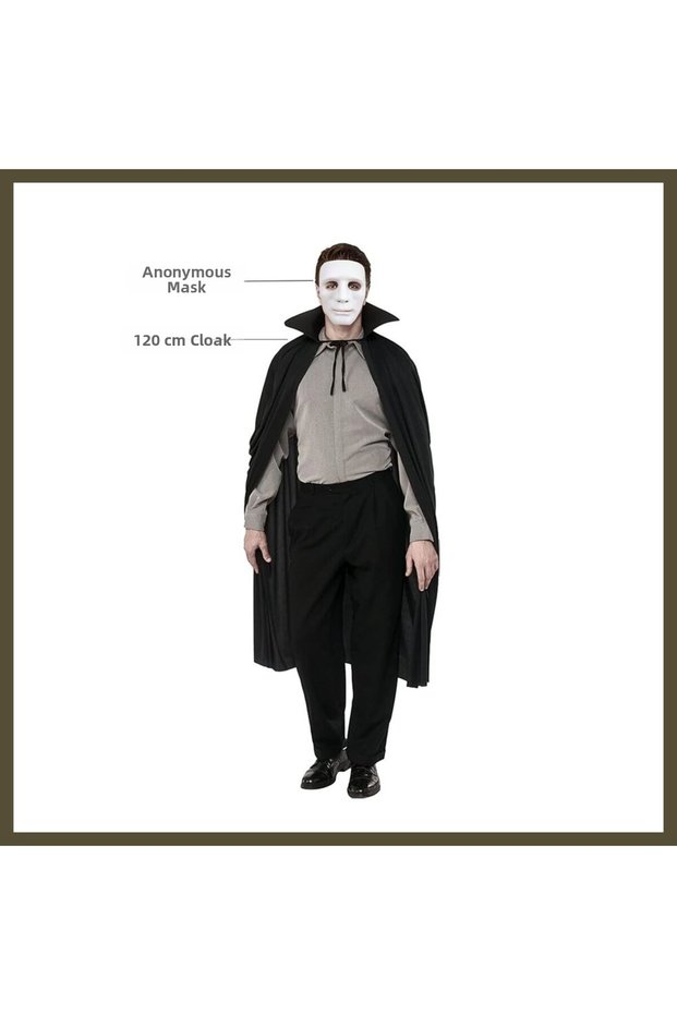 120 cm Cape with a Black Collar and a White Anonymous Mask BX