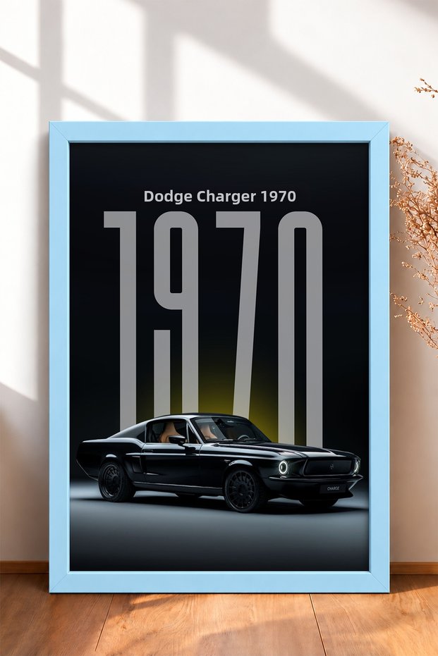 Black Classic American Muscle Car Framed Art Print Car Poster for Garage or Office Wall Decor OTO021