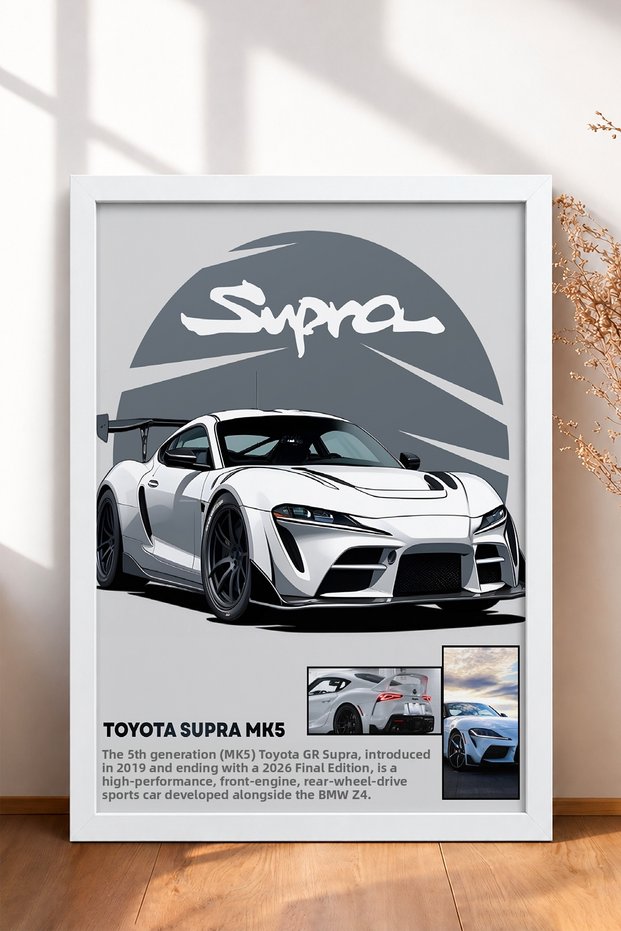 White Wide-Frame Japanese Sports Car Framed Art Print / Car Poster for Garage or Office Wall Decor OTO047