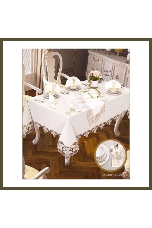 Gardenya Linen Carnation Gray 26-Piece 12-Person 160 × 220 cm Table Set BX