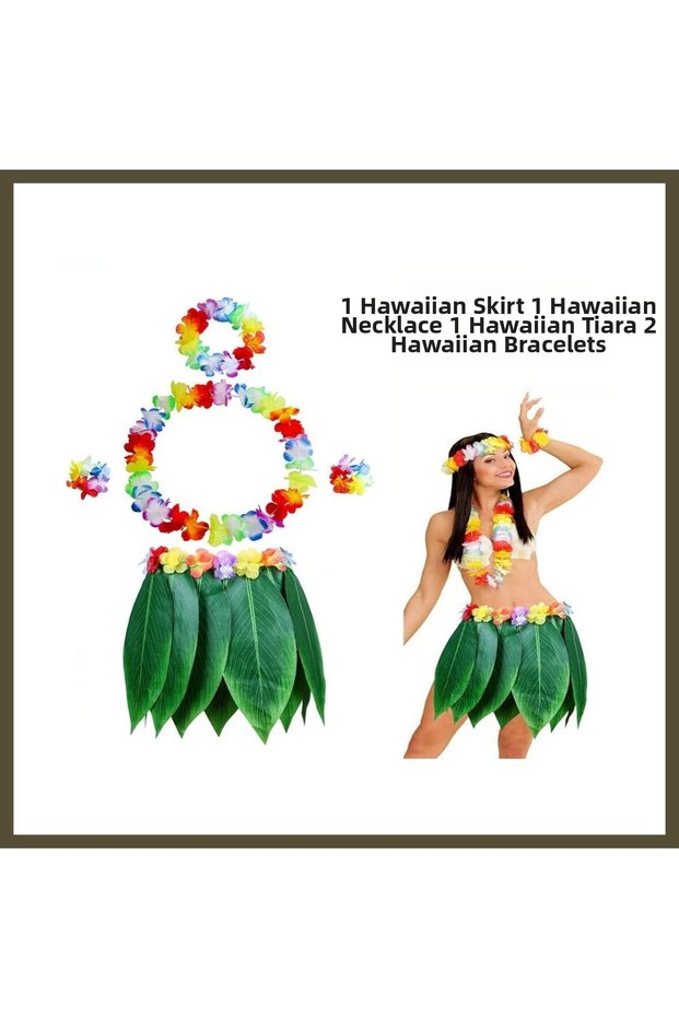 Adult Hawaiian Costume Set - Leaf Skirt & Hawaiian Set - 5-Piece BX