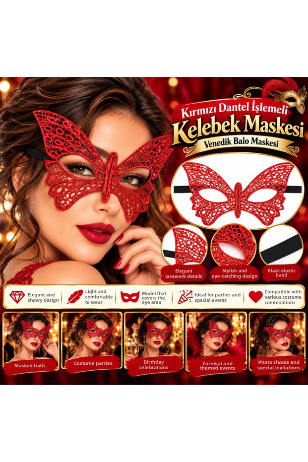 Red Lace Embroidered Butterfly Mask – Venetian Ball Mask BX