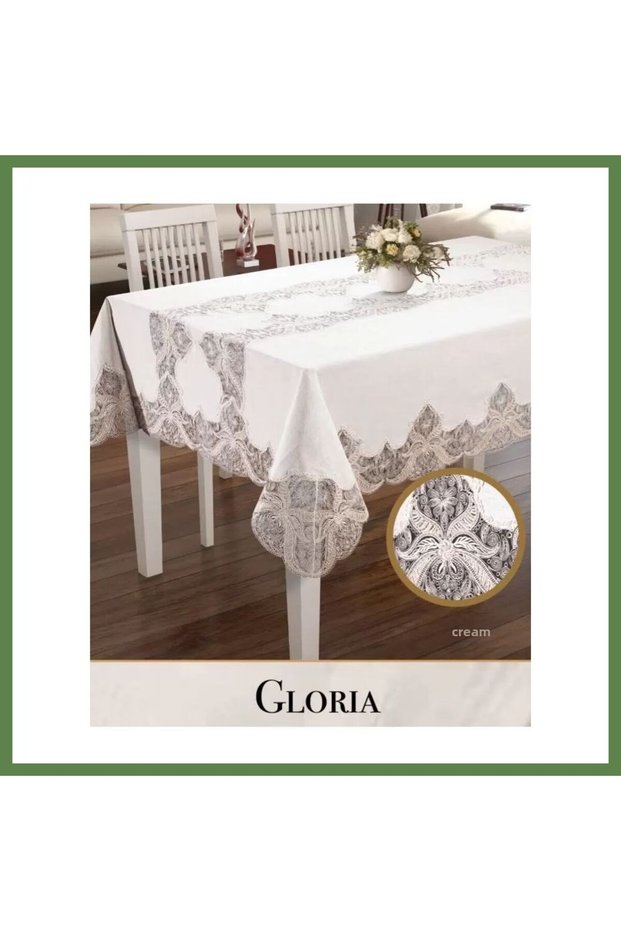 Gloria Model Linen Lace 160x260 cm Cream Decorative Dining Tablecloth Design HB006