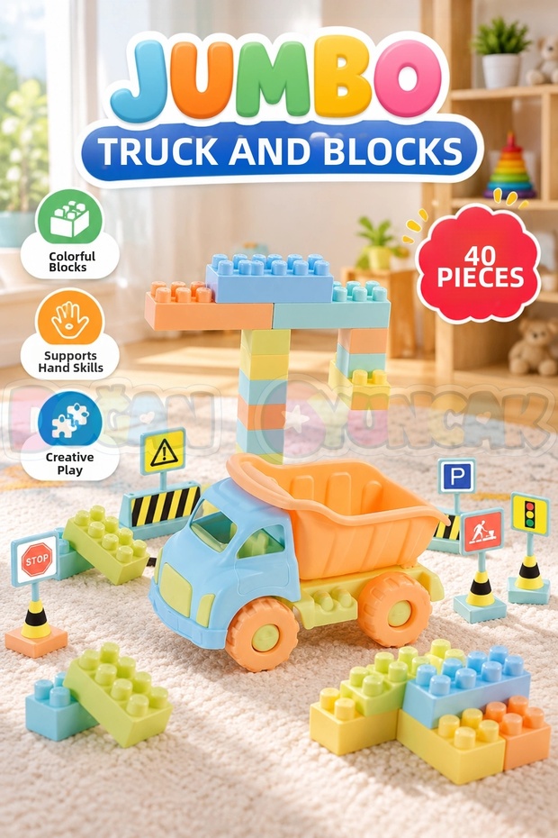 Complete Set of 5219 Jumbo Trucks and 40 Building Blocks – Educational Building Block Set with Trucks