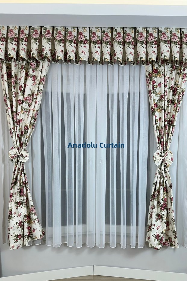 Kitchen Curtain Closely Pleated 1/3 Rose Pattern Pink Ruffled Curtain Track Short Drapery Curtain Modern