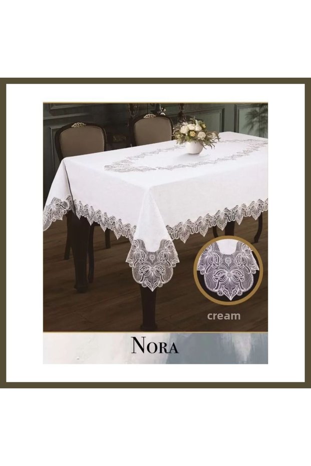 Linen Tablecloth 155x260 cm Dining Tablecloth Nora Model Cream-Cream BX