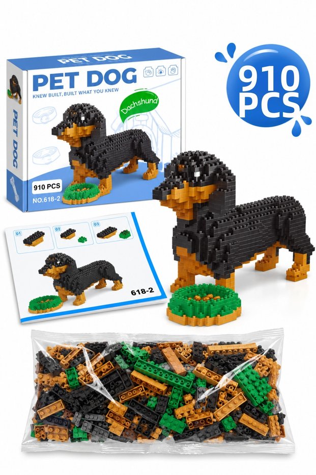 Dachshund Sausage Dog Micro Block Building Set, 910 Pieces, Ages 14+, 3D Figure
