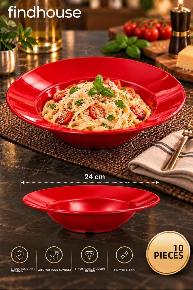 10 Premium-Quality Melamine Pasta Plates for Wedding Trousseaus, Kitchens, Homes, Cafes, Restaurants, and Hotels