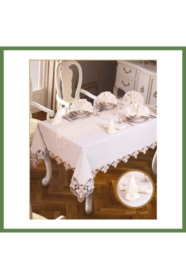 Carnation Gardenia Linen Cream-Gold 26-Piece Premium 12-Person 160 × 220 cm Table Set HB006