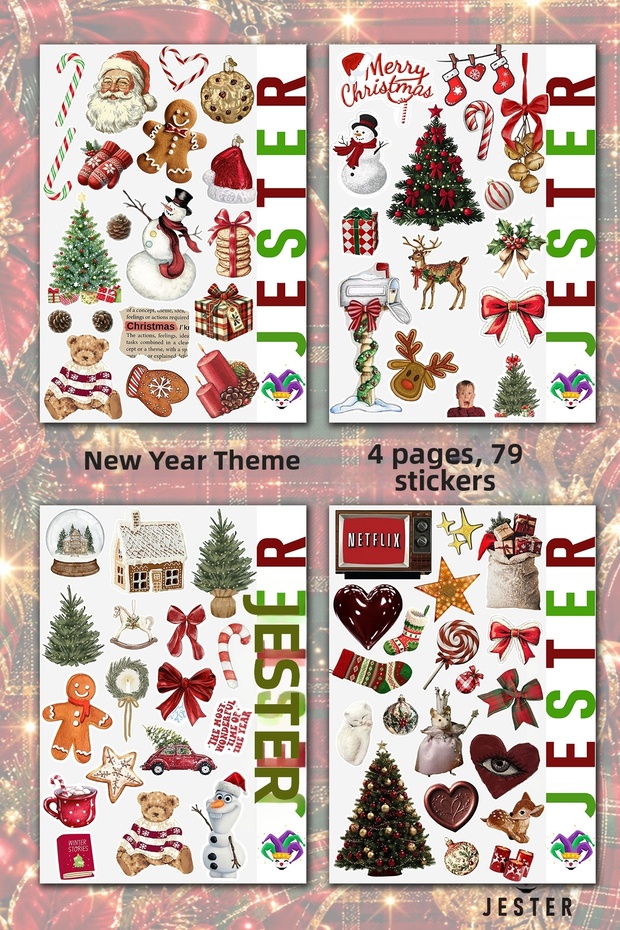 Christmas, New Year's, 4 PAGES, Stickers, Decals, Diary, Planner, Bullet Journal, Scrapbook