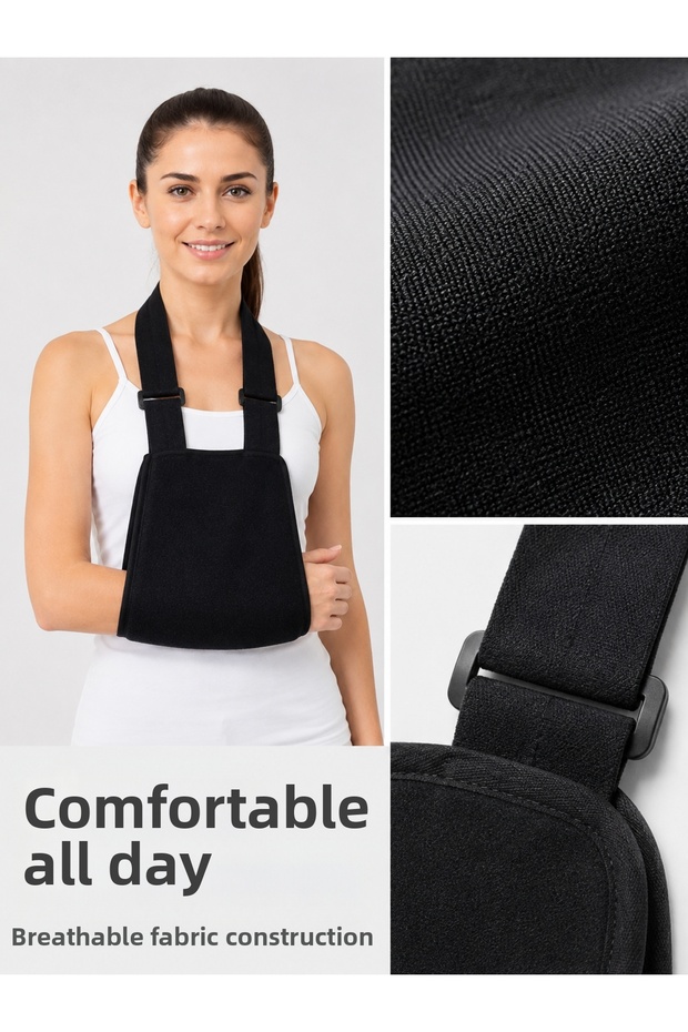 Orthopedic Arm Sling Adjustable Neck Strap Arm Support Device Black