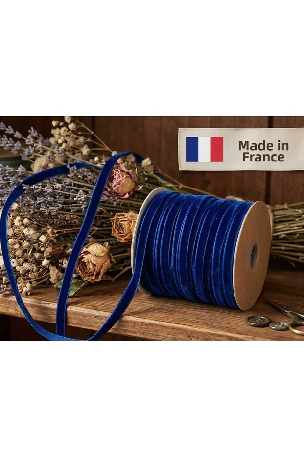 French Special Series Night Blue Velvet Ribbon - 7mm - 10 Meters