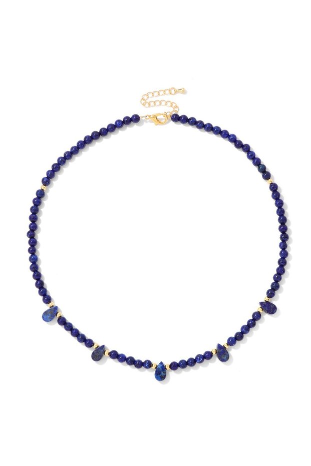 Lapis Lazuli 1pc Natural Stone 4mmRound Beads Necklace Water Drop Charm Necklaces for Women Aquamari