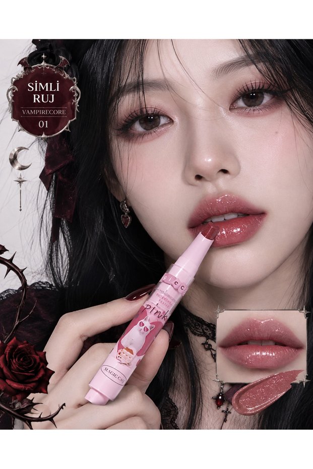 Glittery Lipstick No. 01 with Applicator - Moisturizing Formula - VAMPİRECORE MAGİC CASA