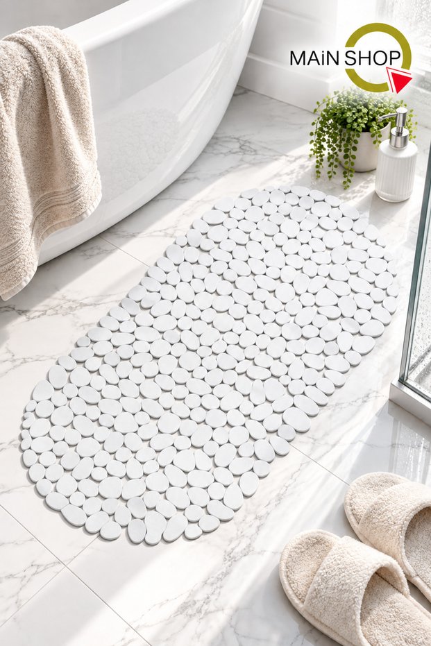 Bathroom Shower and Bathtub Non-Slip Mat with Suction Cups, 34x68 cm, White, M-130
