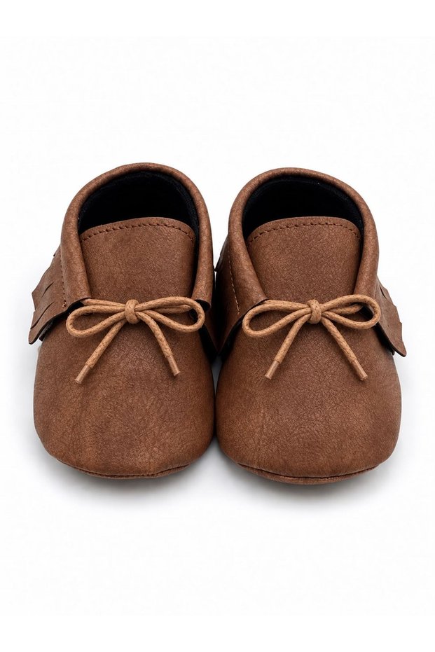 Baby Tuğra Handmade Lace-up Moccasin Booties Baby Shoes - Brown