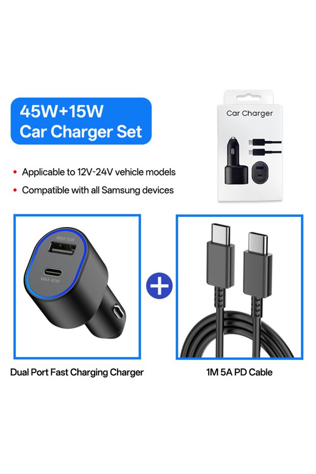 Car Charger Set 45W Car Charger Type C USB Super Fast Charge Adapter For Samsung Galaxy Z Fold 8 7 6