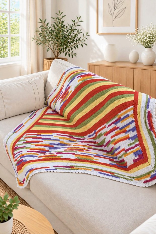Sticks - Hand Knitted Sofa Shawl & Knee Blanket & TV Blanket