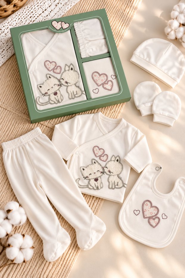 Girl Baby 5-Piece Hospital Discharge Set in a Box, Newborn Cotton, 0–3 Months, 50–56 cm