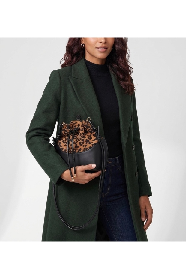 Lucia Model Leopard Print Adjustable Knot-Strap Bucket Bag