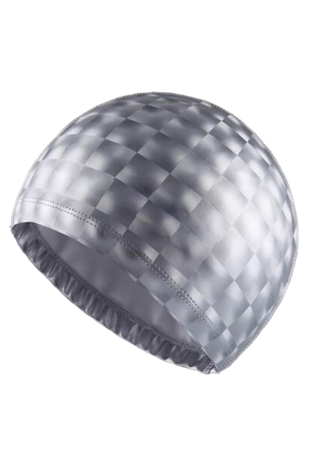 Silver PU Fabric Swimming Caps Men Women Swim Pool Hat Crystal Water Cube Grids Waterproof Protect E