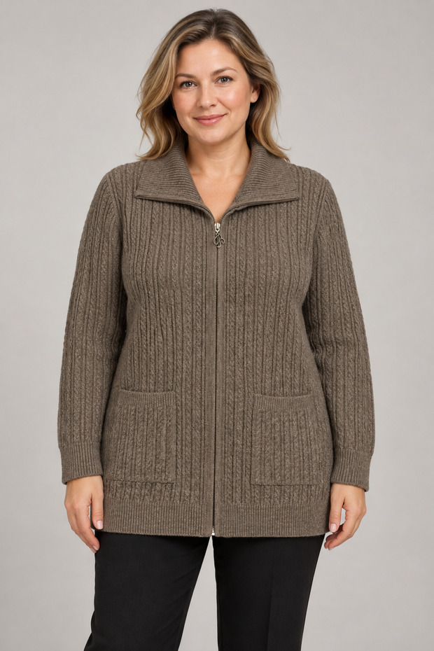 New Style Women's Mid-Age and Older Knit Zipper-Front Hattuş Mother Cardigan 2711