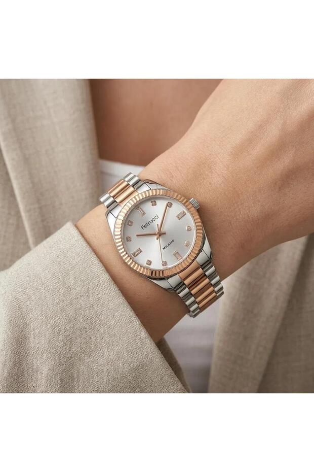 Women's Wristwatch with Gold and Silver-Toned Gemstone Dial and Steel Case Fc112414068m.02640013