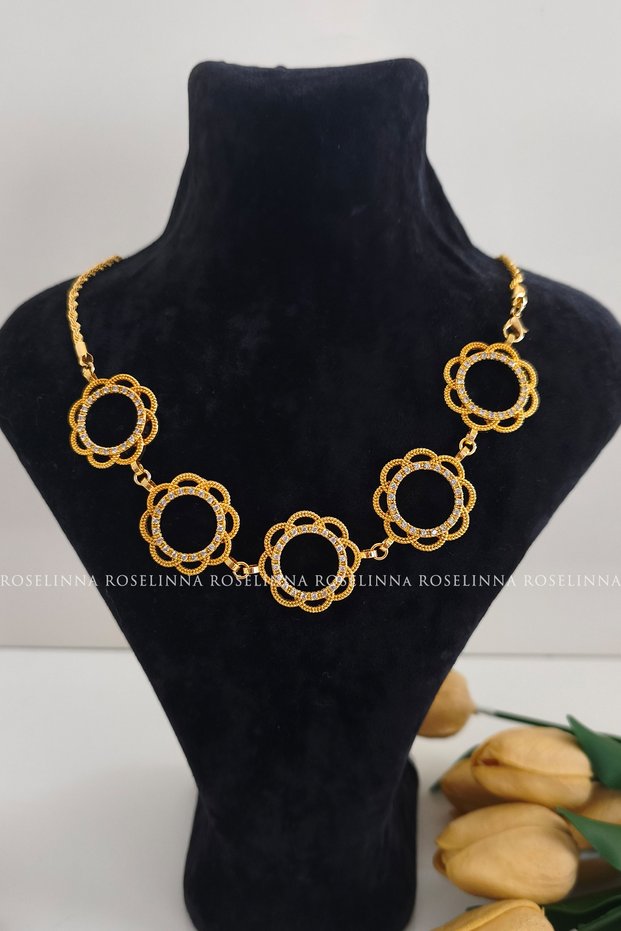 5 Quarter Chain Oval Necklace, Five Elements Necklace with Quarter Gold, Five Elements Pendant | Flower Model
